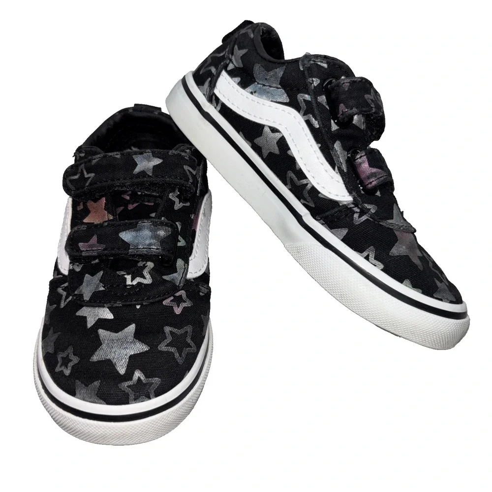 Vans Old Skool V Toddler Size 9 Black Metallic Star Shoes